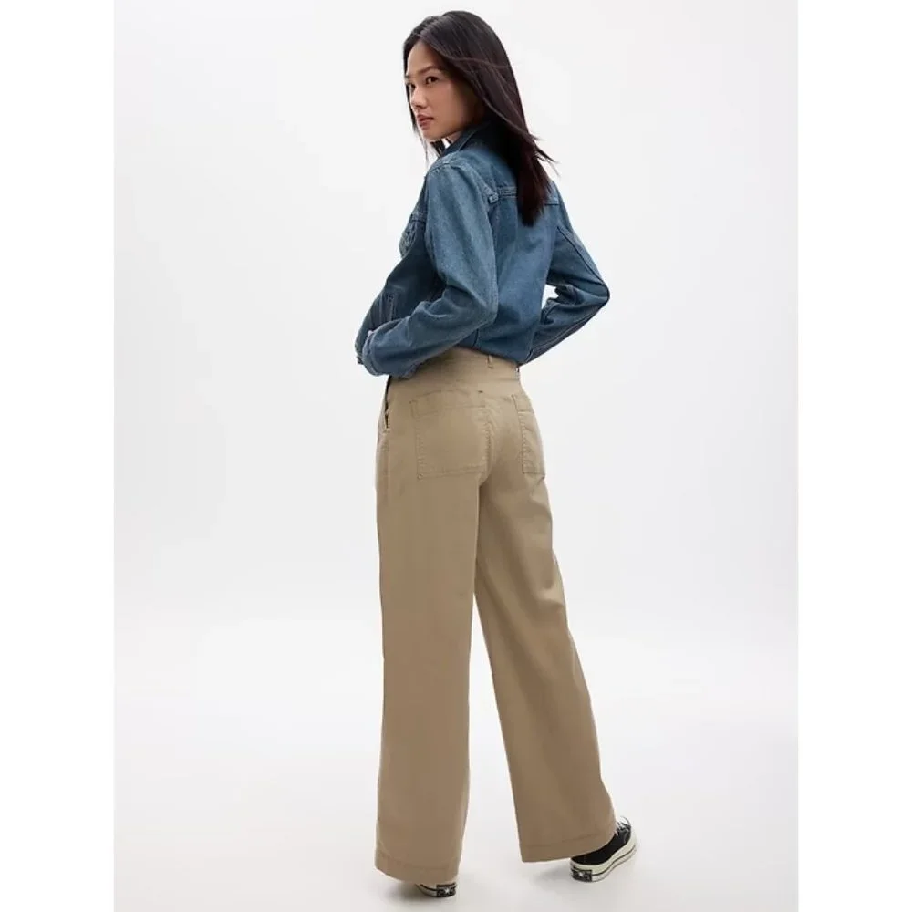 New Gap Factory High Rise Wide Leg Girlfriend Khakis Pants 8 Black A713 - Picture 5 of 6